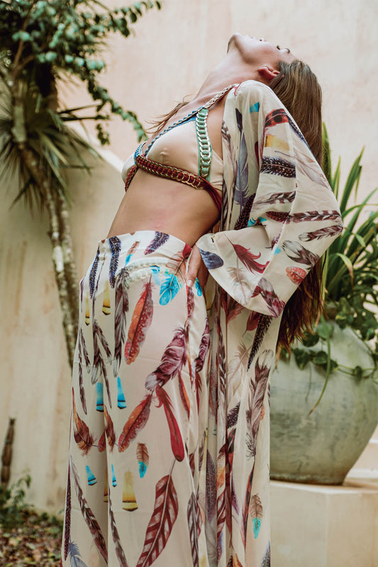 Cream Feather Kimono