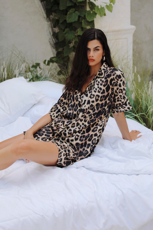 Leopard Kısa Kollu Gömlek Üst