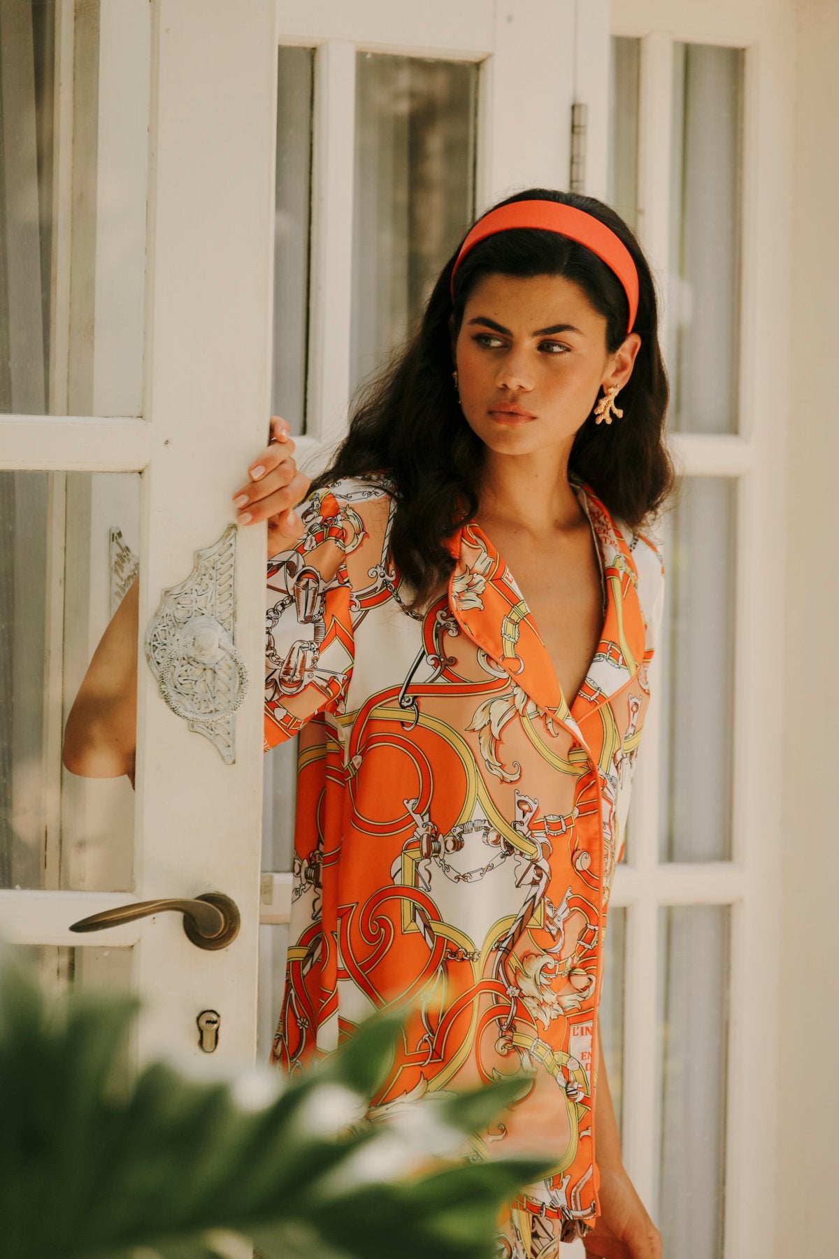 Aurelie Orange Kısa Kollu Gömlek Üst