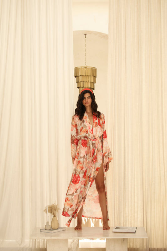 Nuit Florale Uzun Kimono Sabahlık