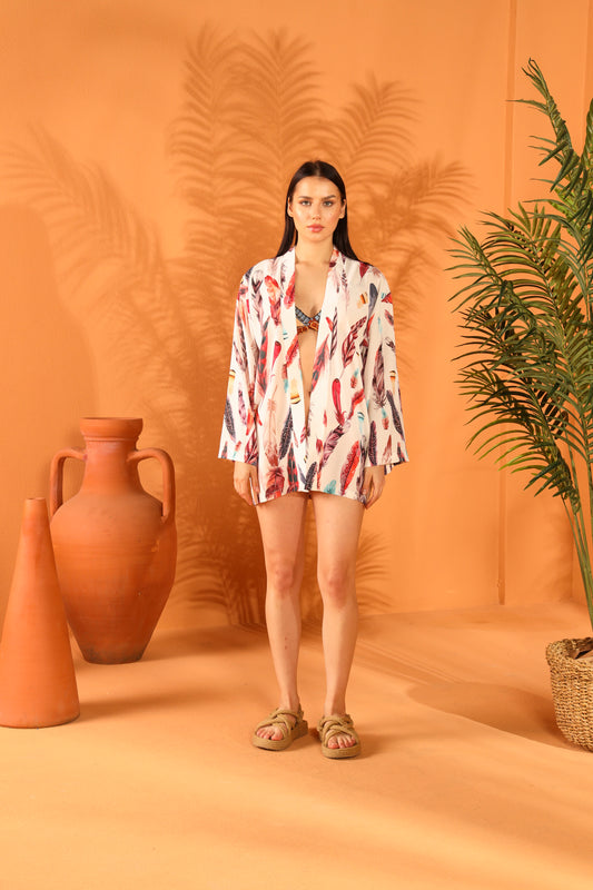 White Feather Kısa Kimono