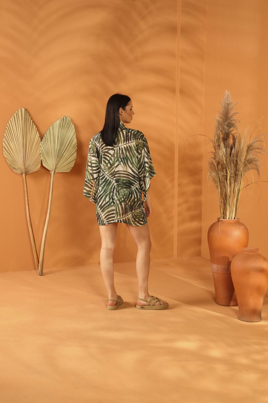 White Botanical Kısa Ki̇mono