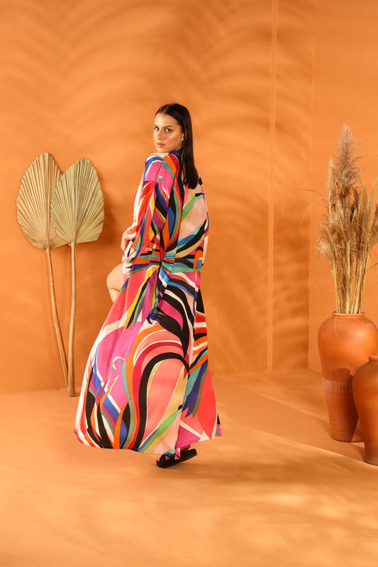 Multi Colored Uzun Kimono