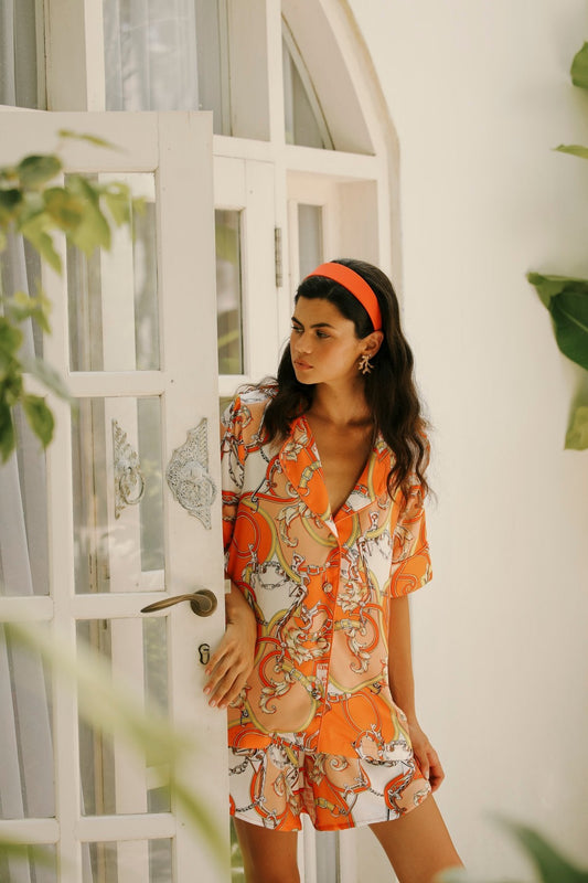 Aurelie Orange Kısa Kollu Gömlek Üst