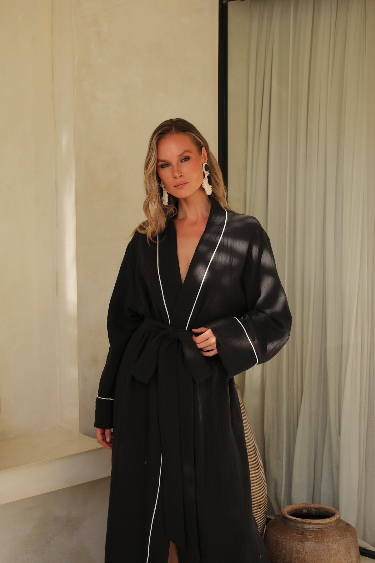 Helen Noır Uzun Kimono Sabahlık