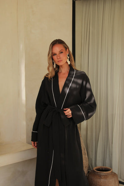 Helen Noır Uzun Kimono Sabahlık