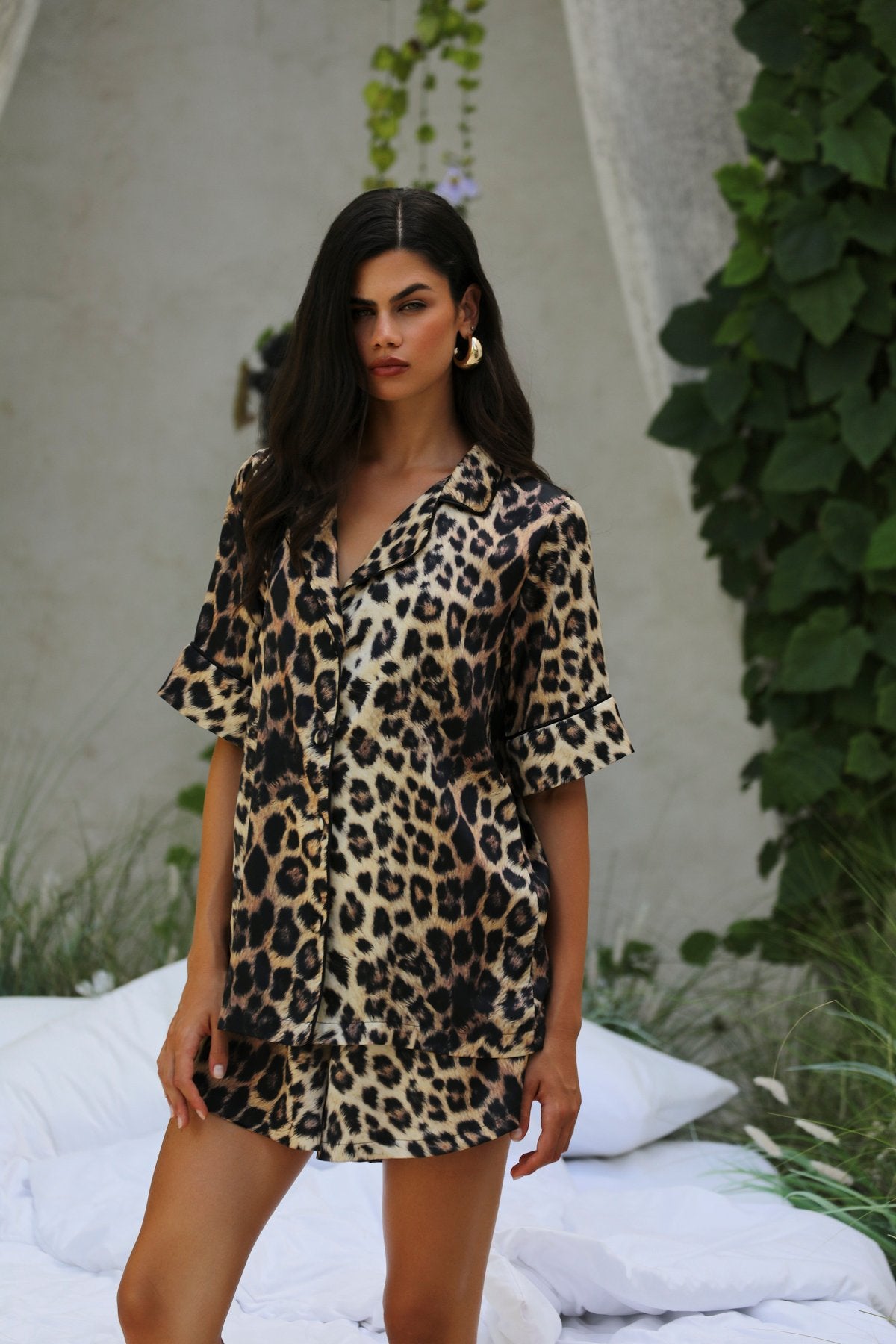 Leopard Kısa Kollu Gömlek Üst