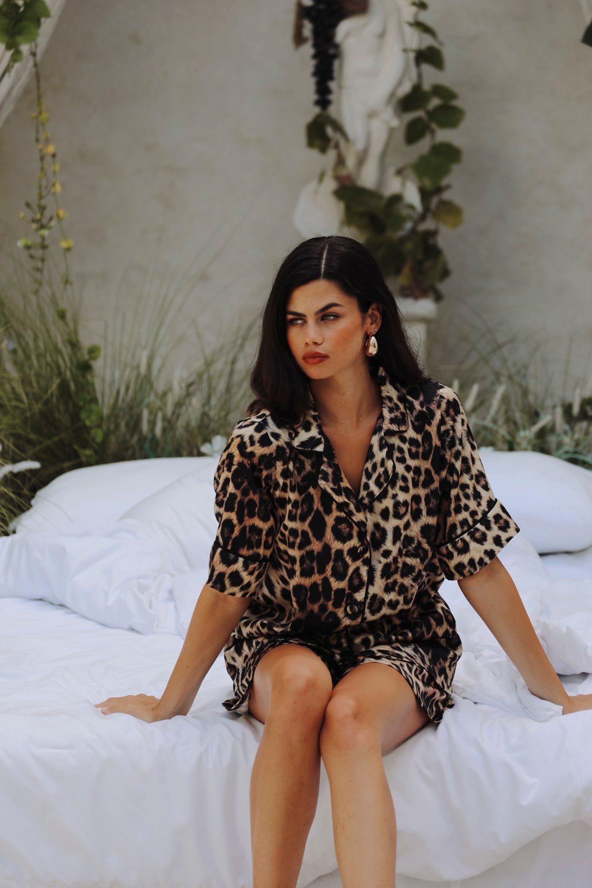 Leopard Kısa Kollu Gömlek Üst