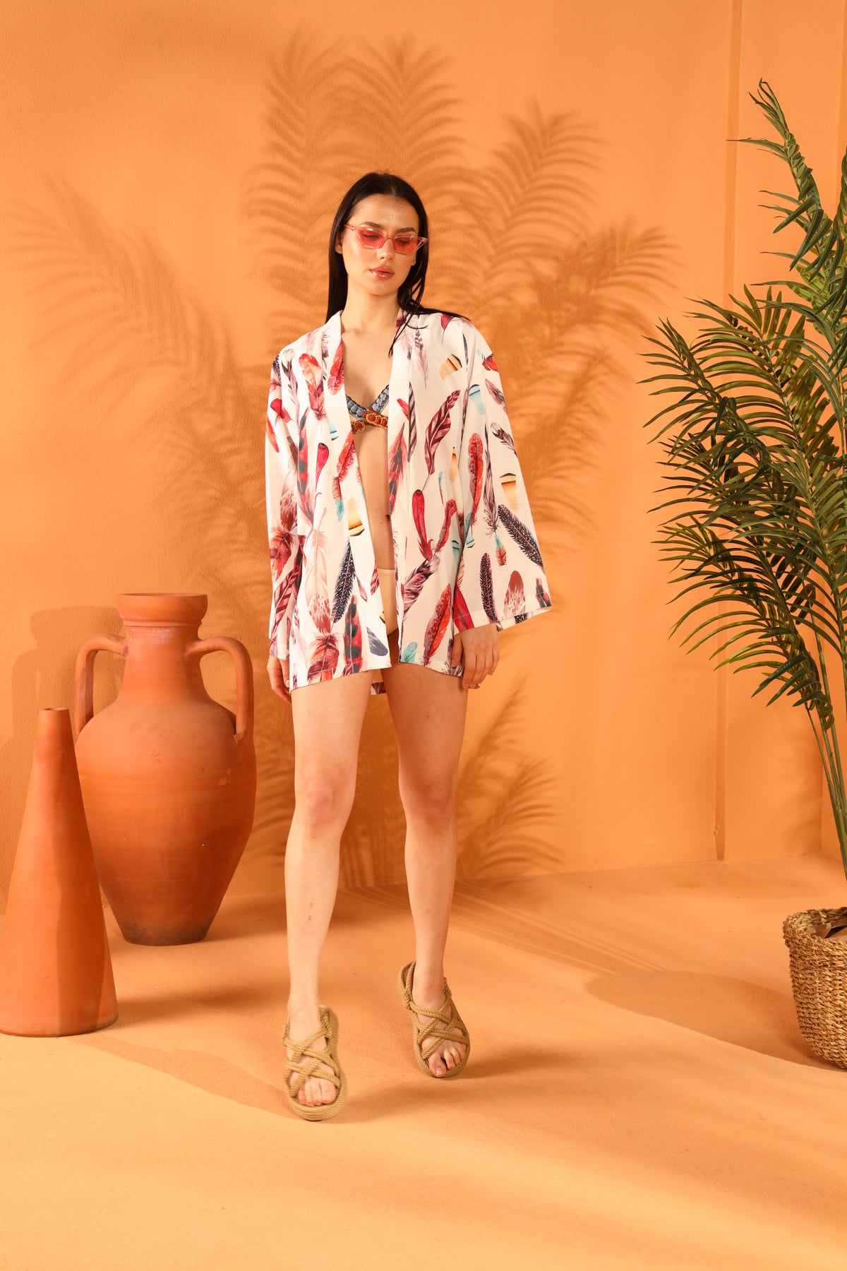 White Feather Kısa Kimono