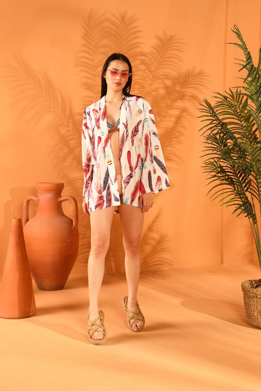 WHITE FEATHER KISA KİMONO