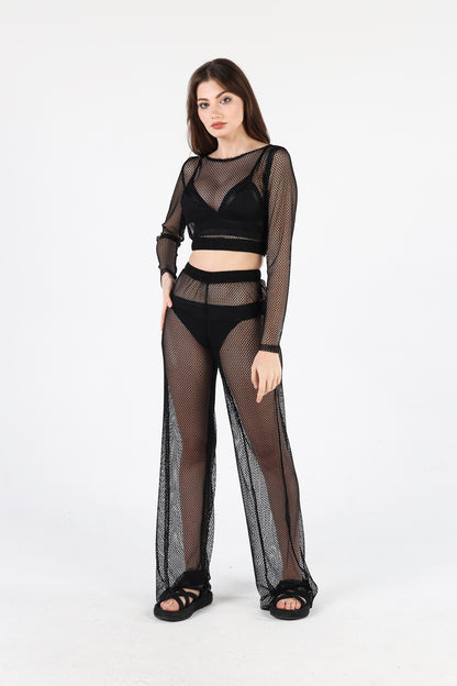 BLACK FISHNET KISA ÜST PANTOLON TAKIM