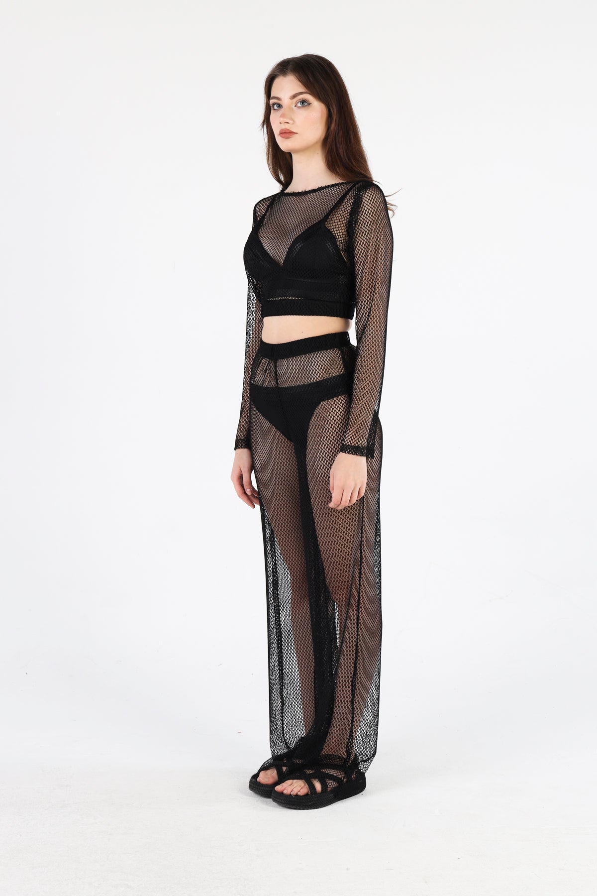 BLACK FISHNET KISA ÜST PANTOLON TAKIM