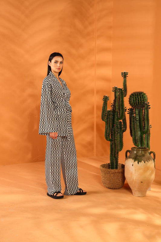 MONOCHROME KISA KİMONO PANTOLON TAKIM