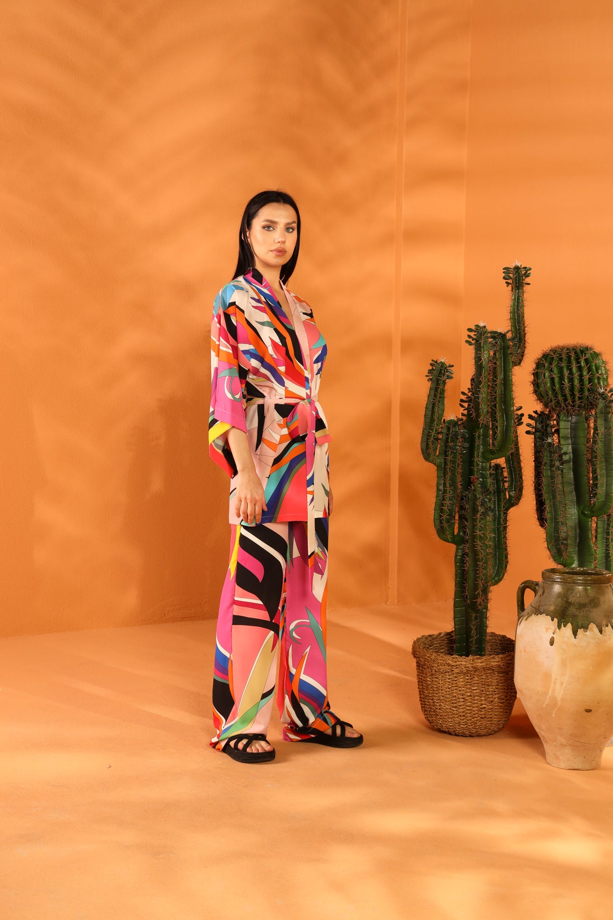 MULTI COLORED KIMONO PANTOLON TAKIM