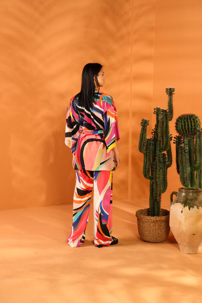 MULTI COLORED KIMONO PANTOLON TAKIM