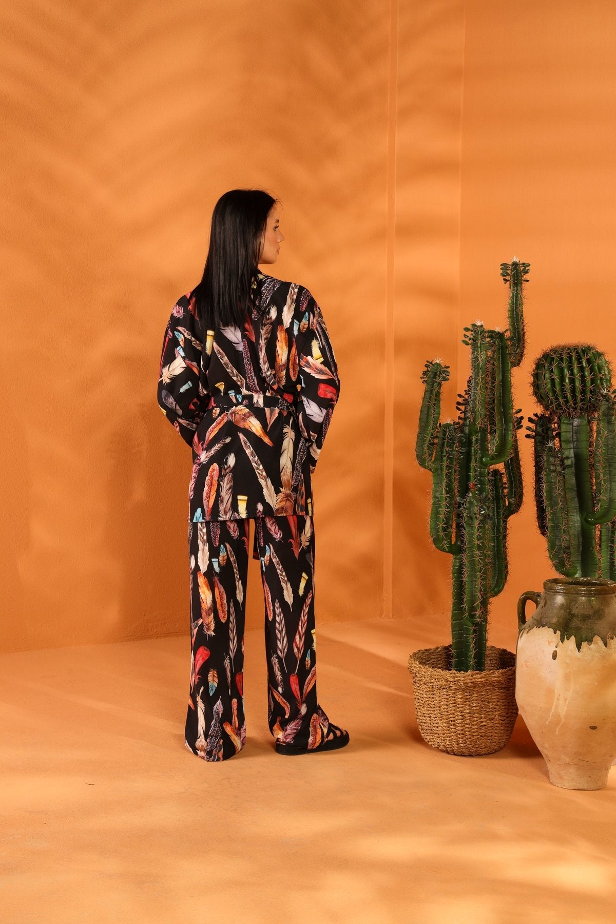 BLACK FEATHER KİMONO PANTOLON TAKIM
