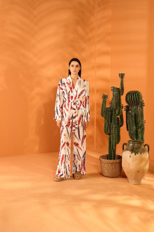 WHITE FEATHER KİMONO PANTOLON TAKIM