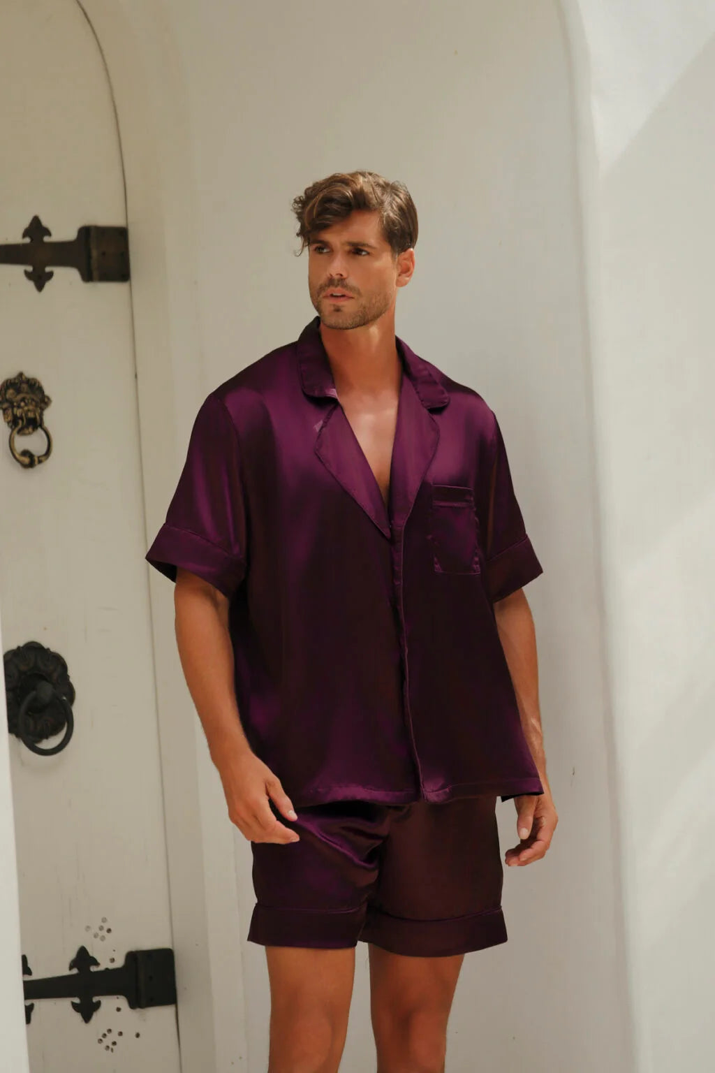 Code Burgundy Saten Şort Takım