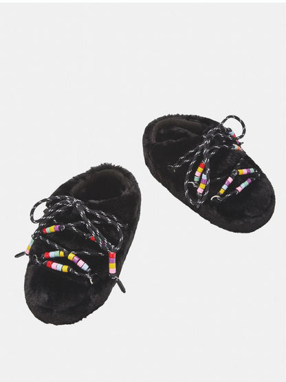 MULE BLACK FAUX FUR BEADS