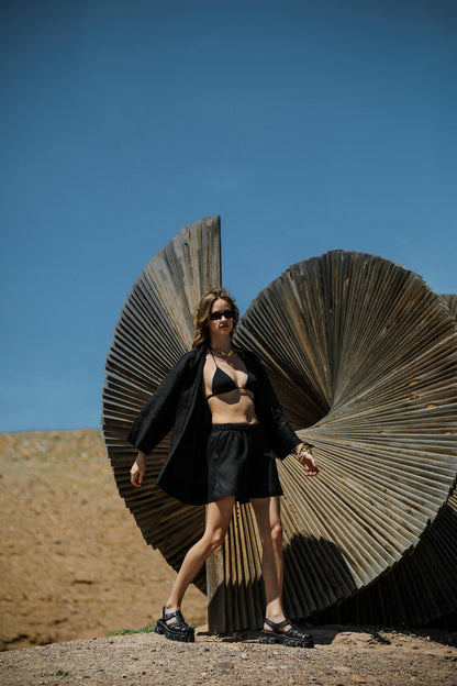 La Pause Siyah Kısa Kimono