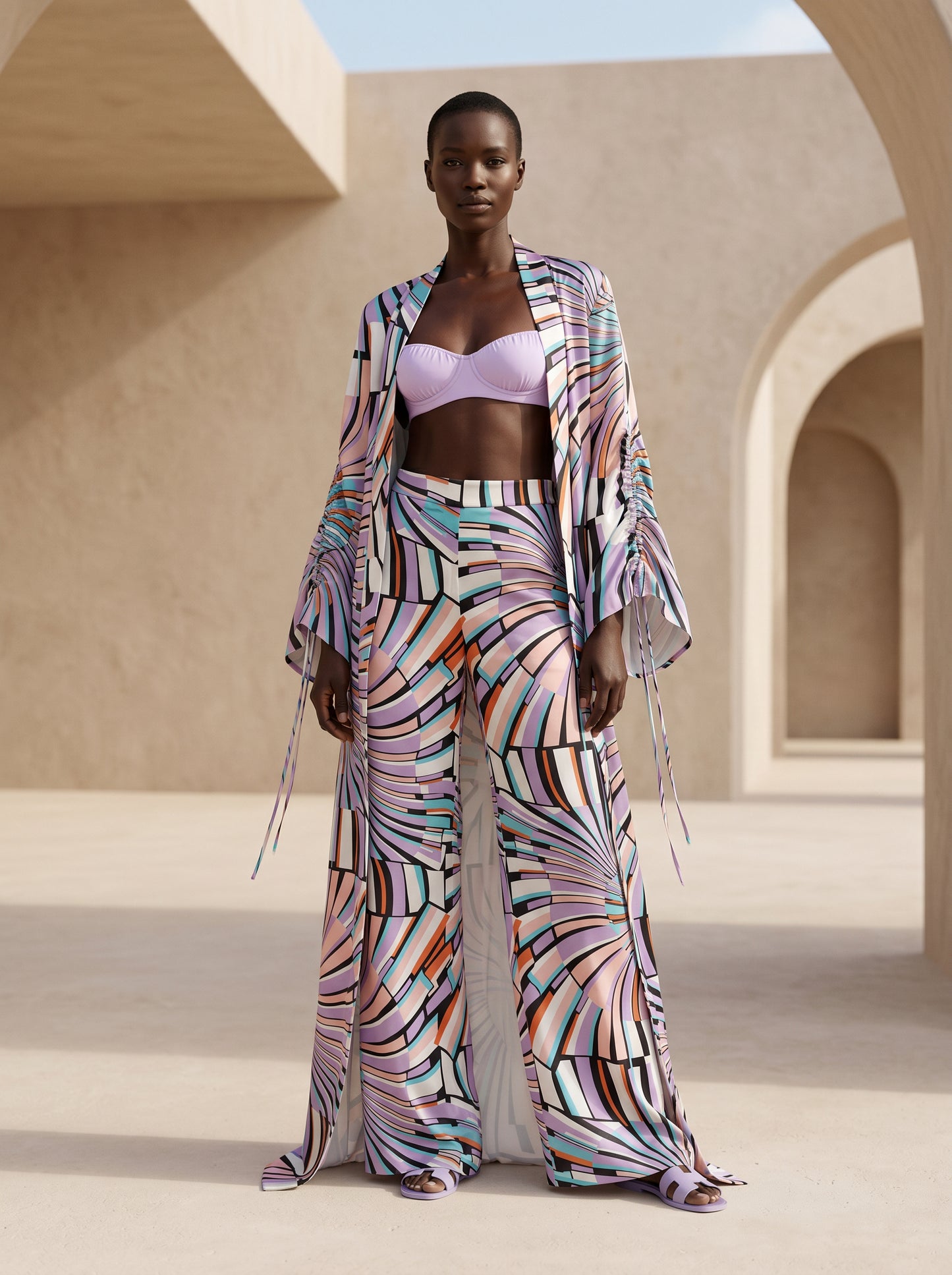SPLIT BÜZGÜLÜ UZUN Kimono&PANTOLON TAKIM