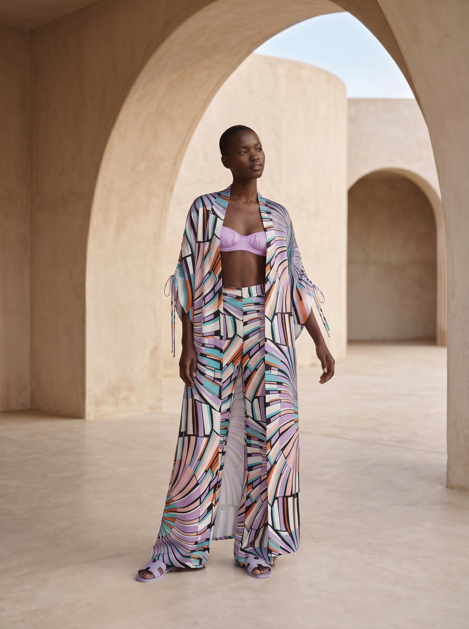SPLIT BÜZGÜLÜ UZUN KIMONO&PANTOLON TAKIM