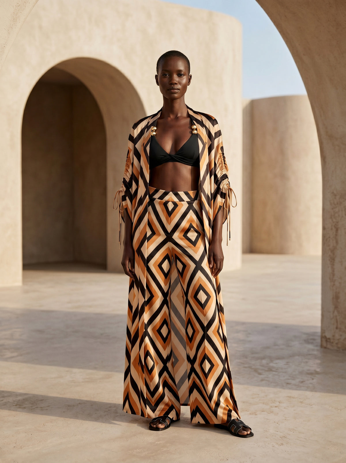 NAXOS BÜZGÜLÜ UZUN KIMONO&PANTOLON TAKIM