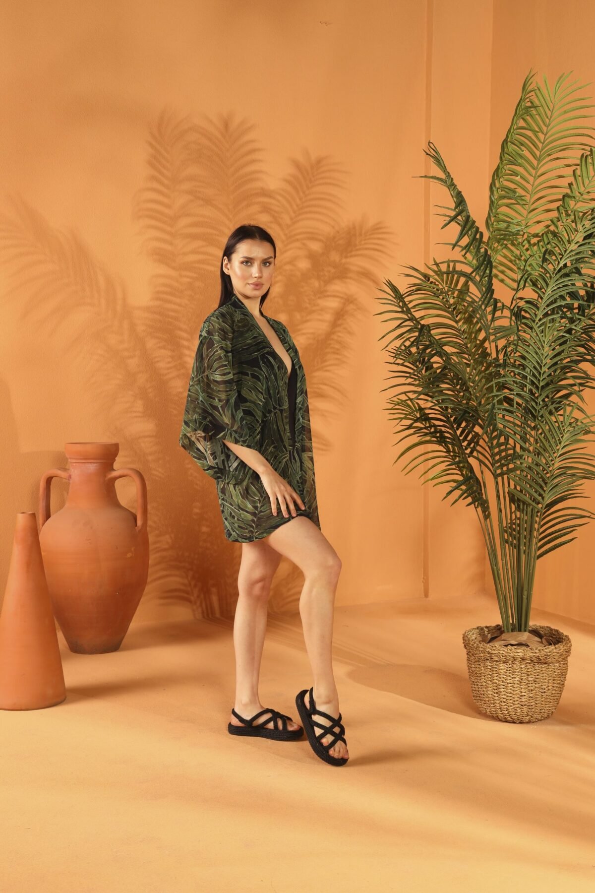 BLACK BOTANICAL KISA KİMONO - Görsel 2