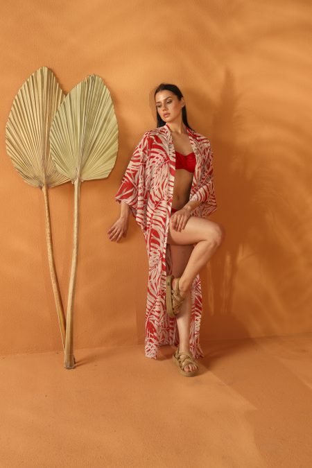 DEEP RED UZUN KİMONO