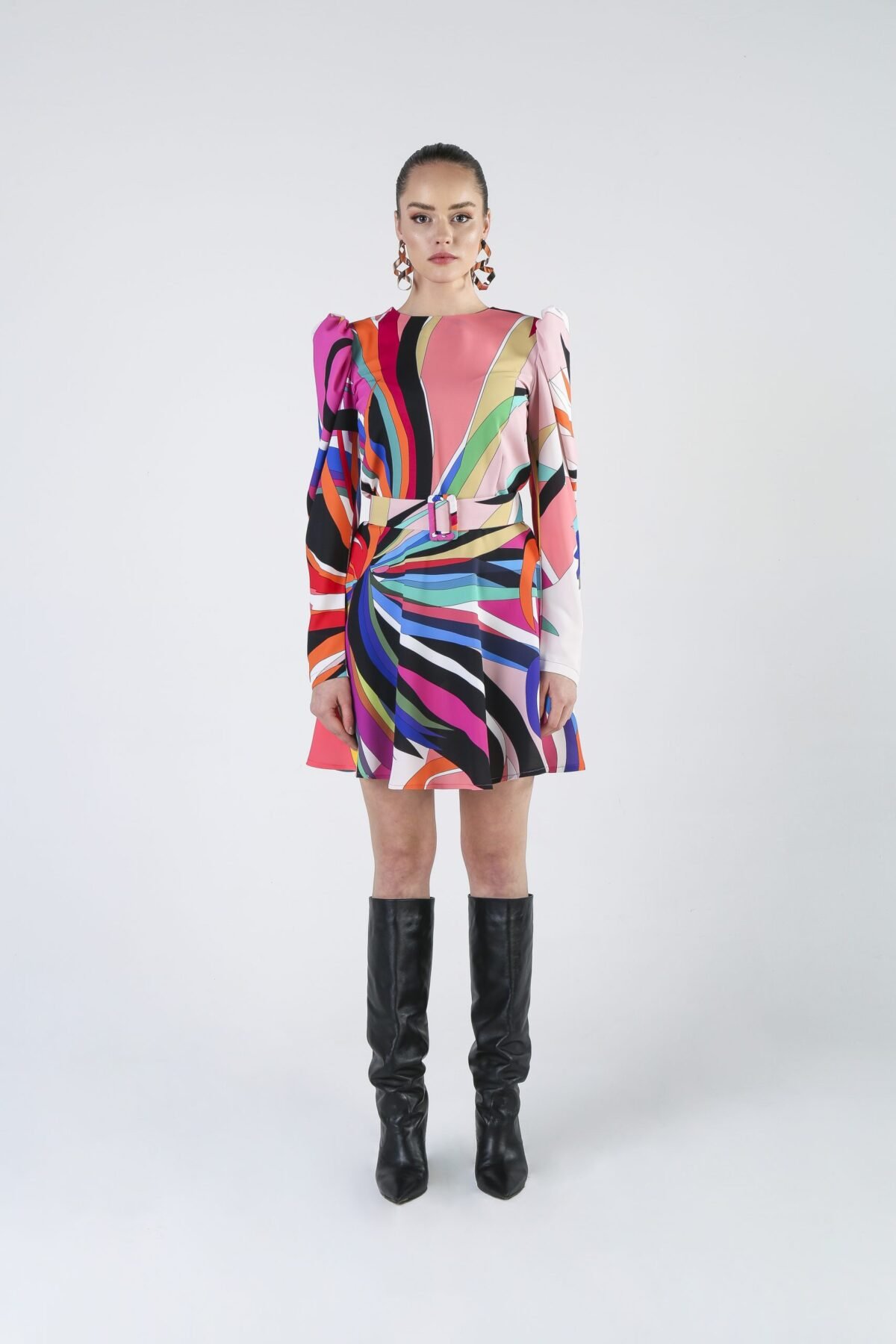 Multicolored Mini Dress with belt details