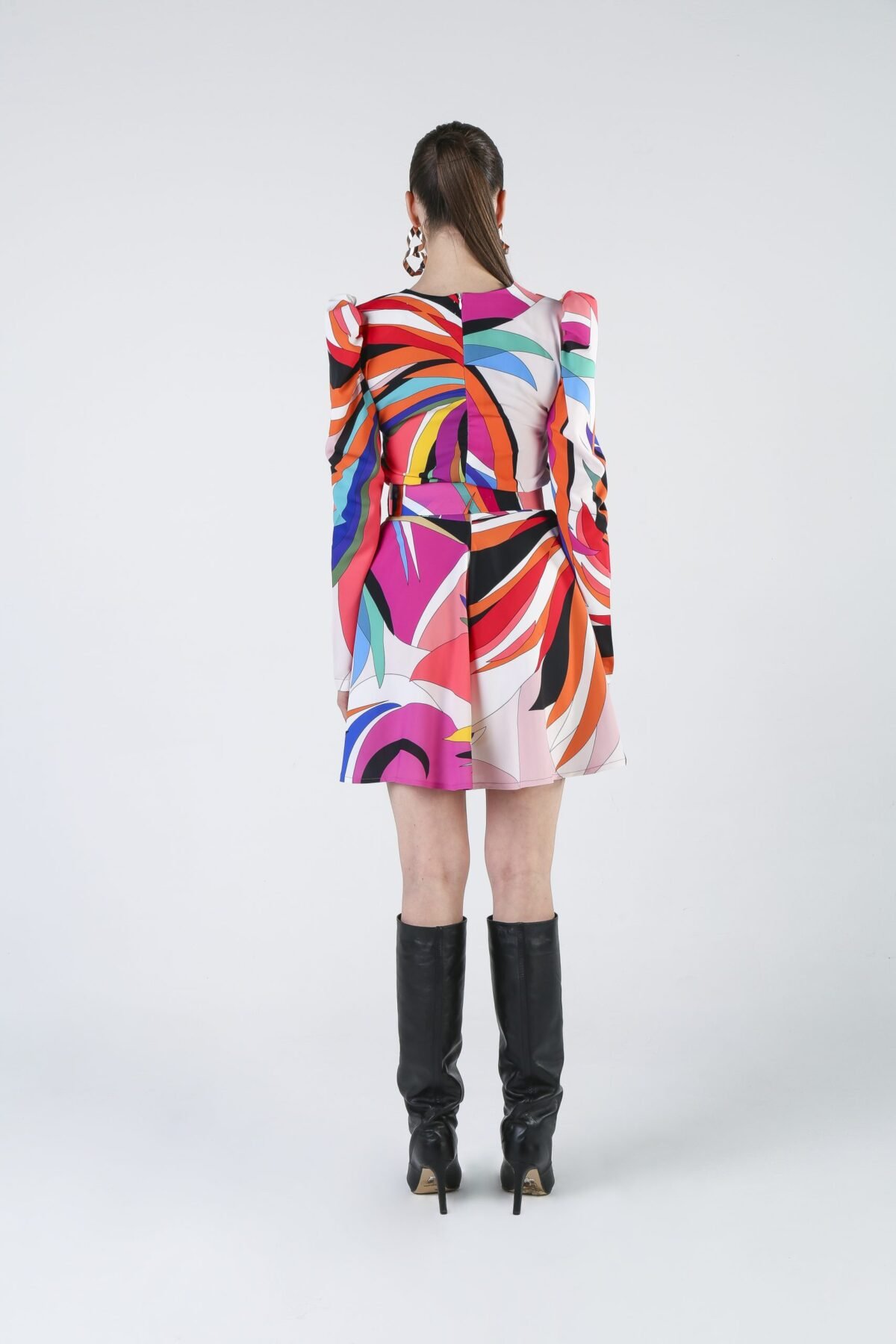 Multicolored Mini Dress with belt details - Görsel 3